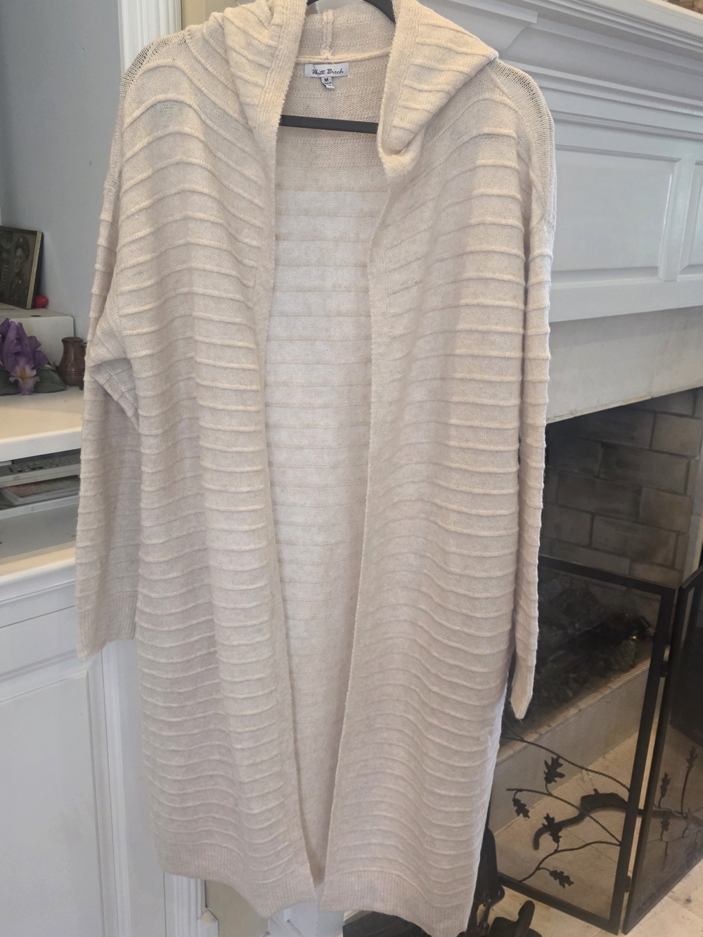 white birch Cream Hooded Ribbed Open Cardigan